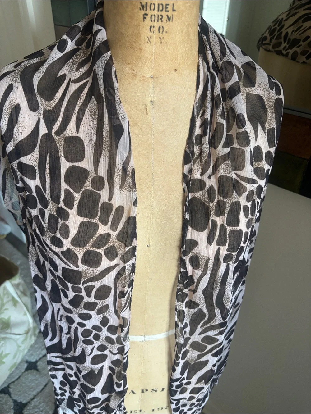 Lightweight Black and White Animal Print Scarf